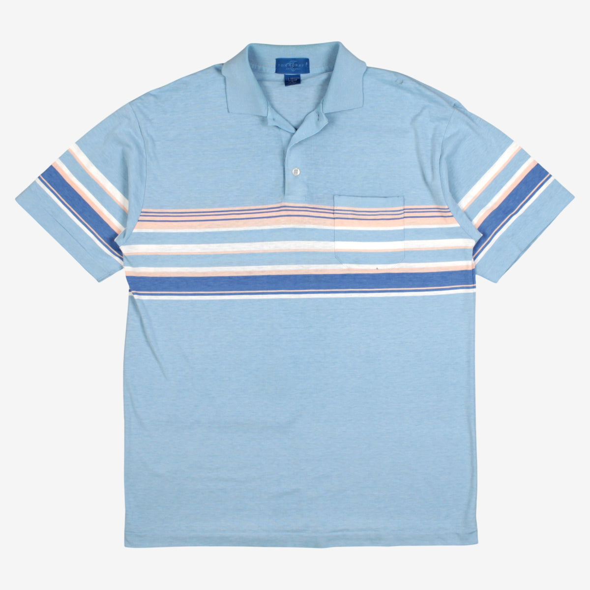 Vintage Towncraft Polo Shirt M Mens 80s Striped Pocket Blue Preppy Single Stitch