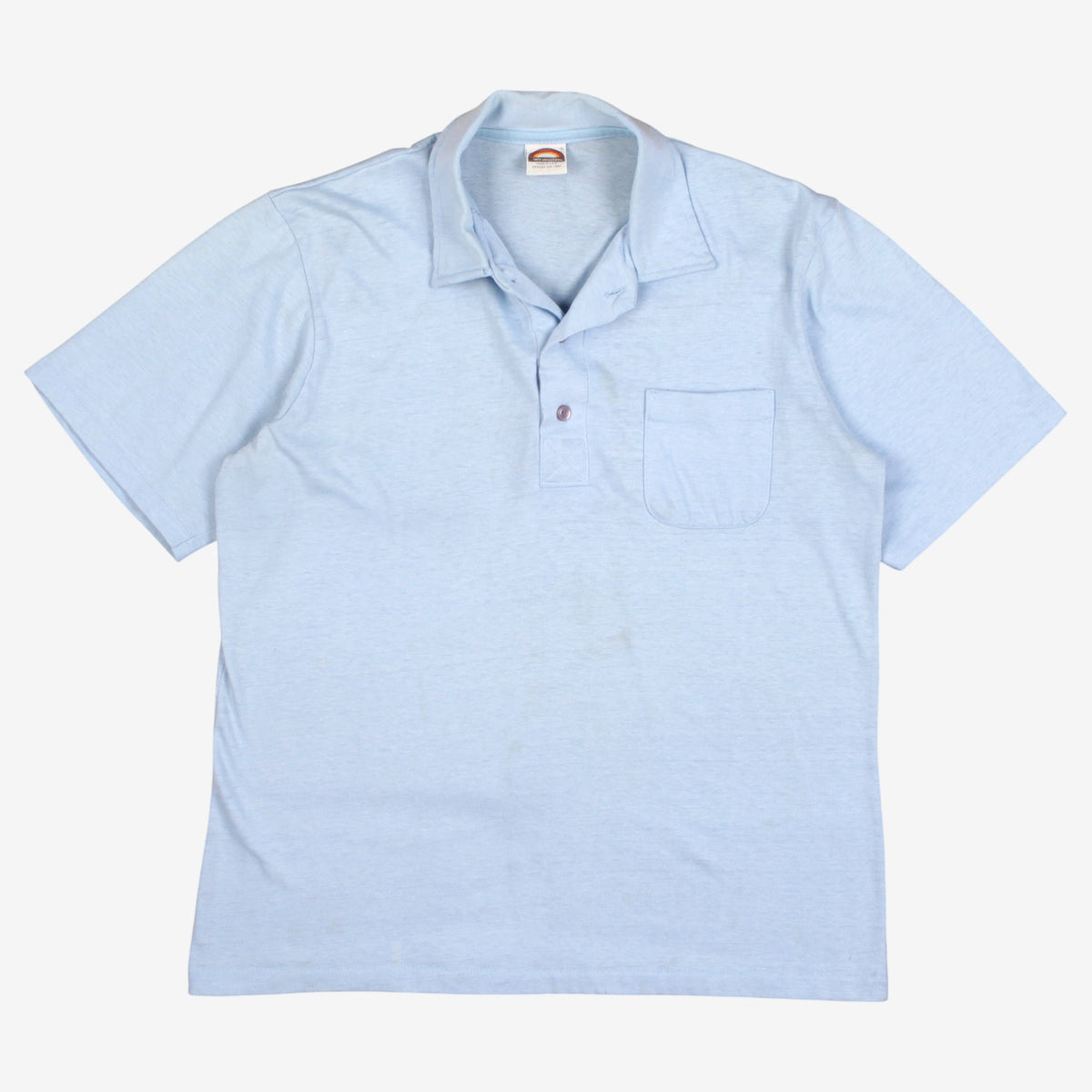 Vintage Wrangler Polo Shirt L Mens 80s Blue Pocket USA Made Single Stitch