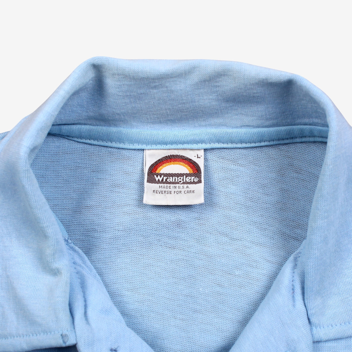 Vintage Wrangler Polo Shirt L Mens 80s Blue Pocket USA Made Single Stitch