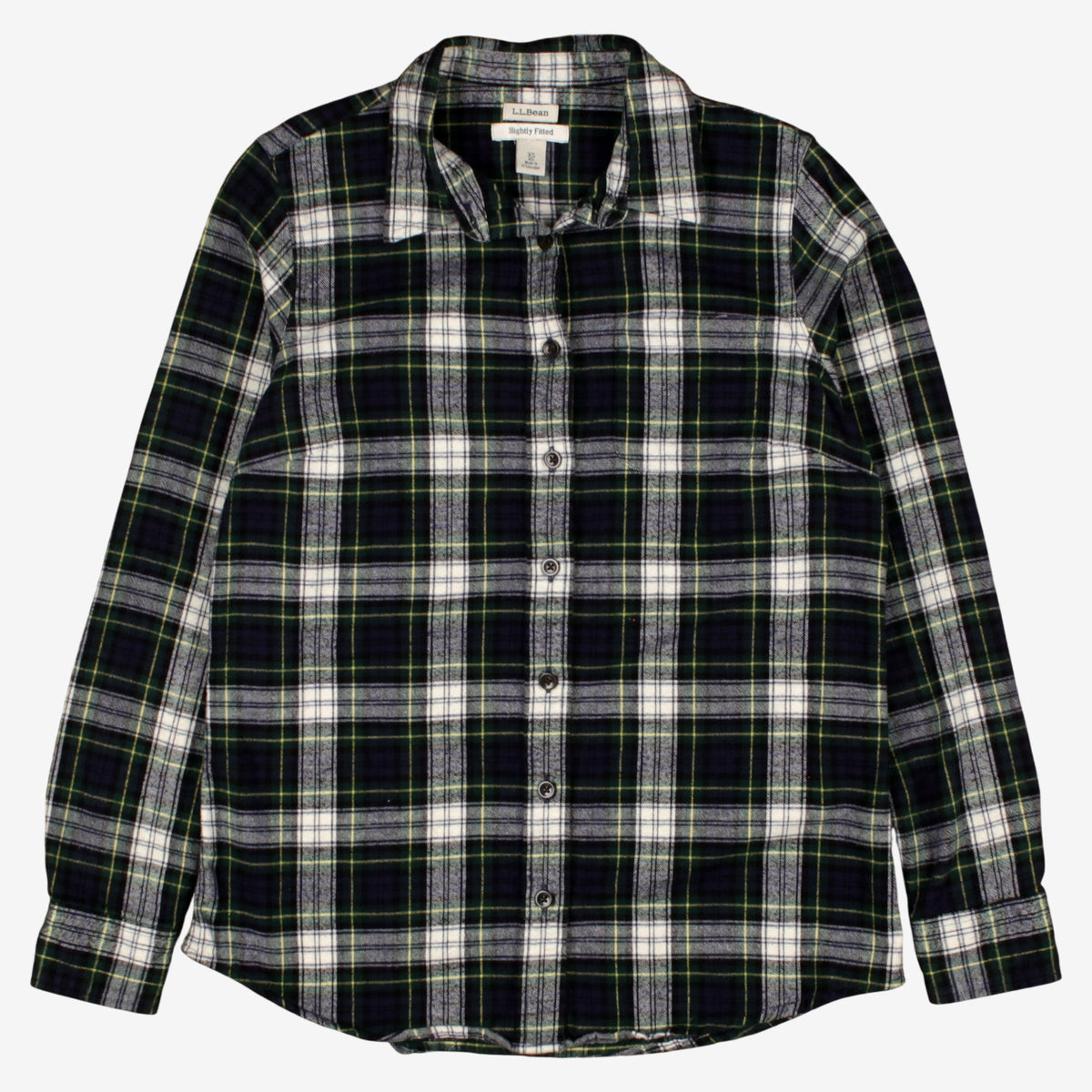 L.L. Bean Flannel Shirt XS Womens Button Cotton Plaid Outdoor Hiking Green