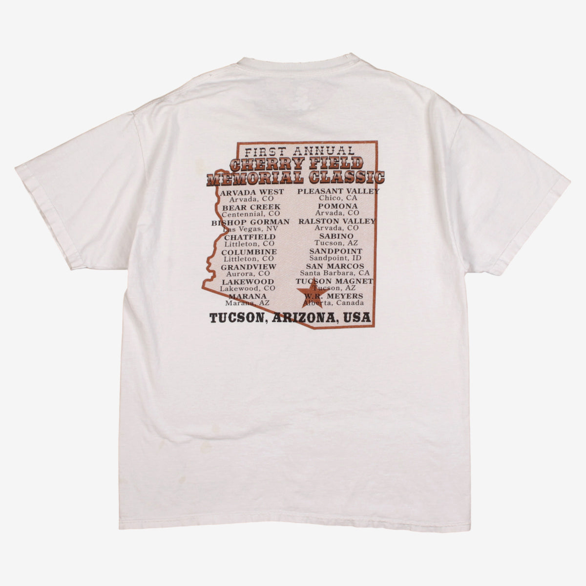Vintage Baseball T-shirt L Mens White Cherry Field Memorial Graphic Tucson