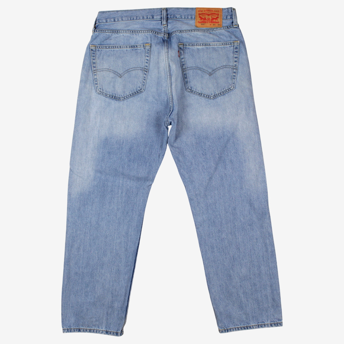 Levis 505 Jeans 35x30 Blue Regular Straight Light Stonewash Red Denim