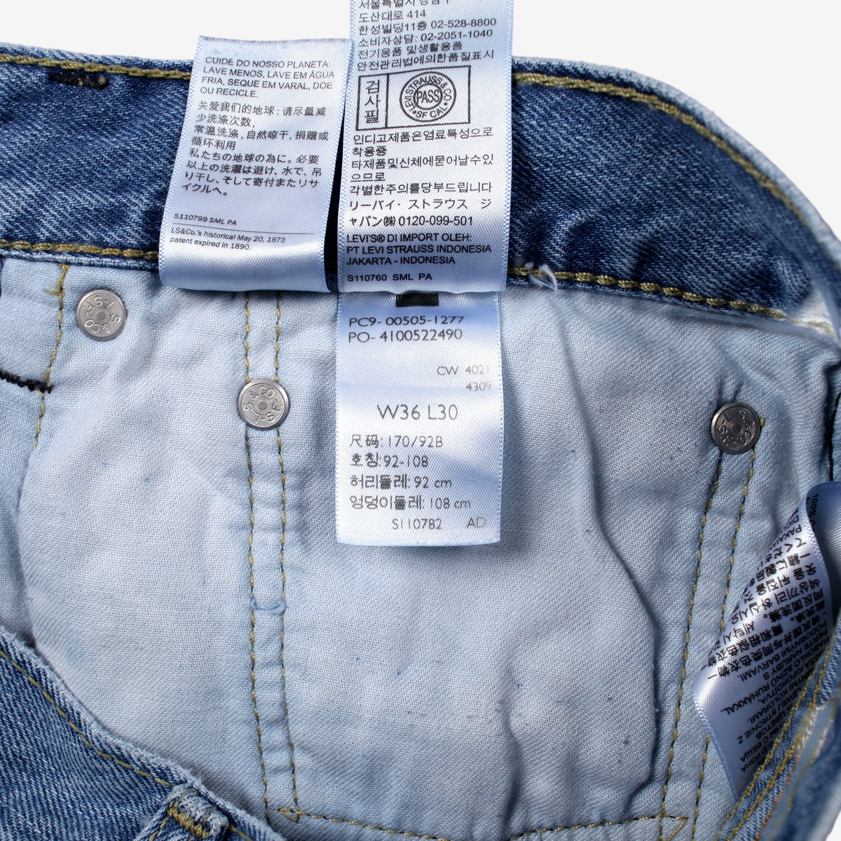 Levis 505 Jeans 35x30 Blue Regular Straight Light Stonewash Red Denim