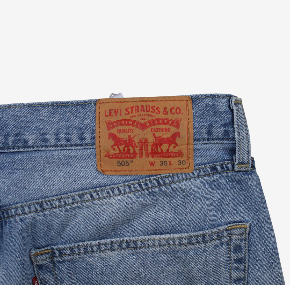 Levis 505 Jeans 35x30 Blue Regular Straight Light Stonewash Red Denim