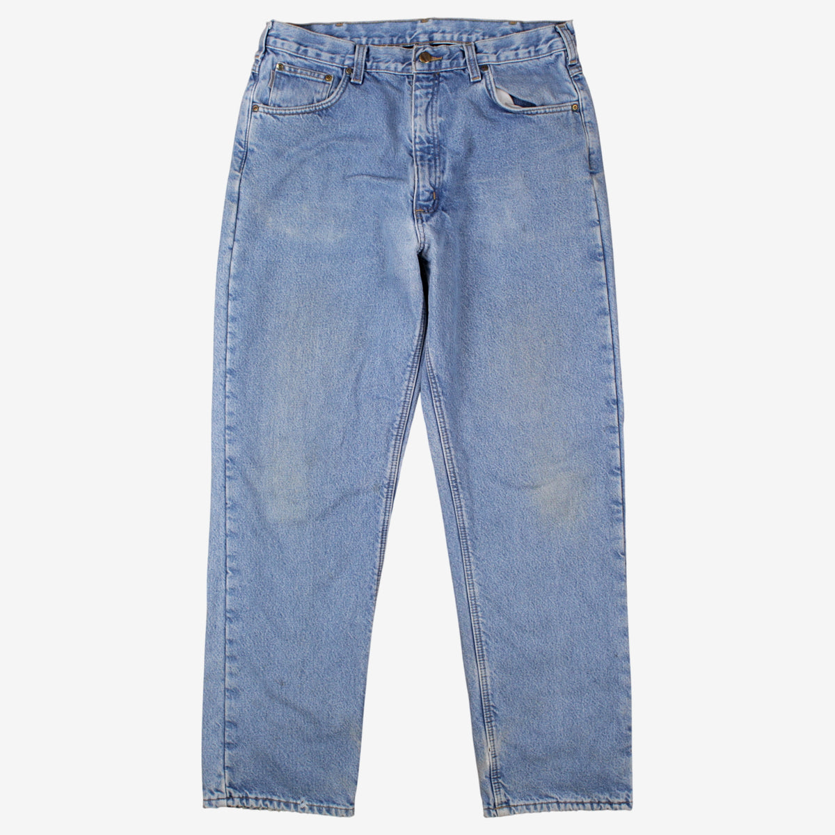 Carhartt Lined Jeans 34x32 Blue Workwear Faded Stonewash Straight Zip Fly Denim