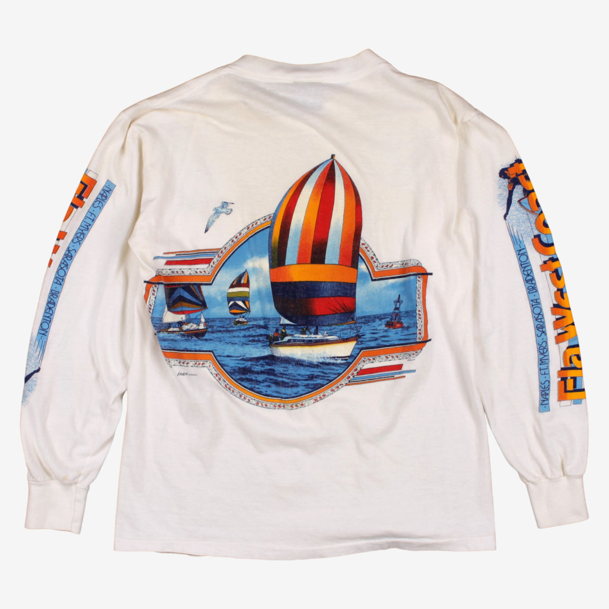 Vintage Sailing T-shirt M Mens 90s White Florida West Coast Long Single Stitch