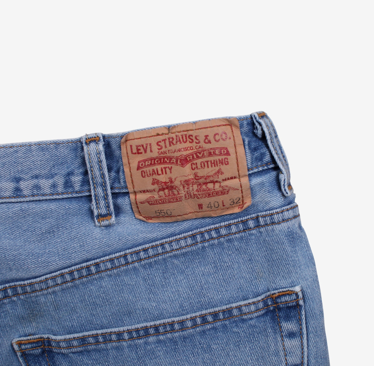 Levis 550 Jeans 40x32 Blue Relaxed Taper Faded Light Stonewash Zip Denim