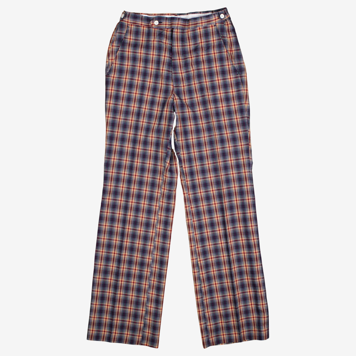 Vintage Check Trousers Pants 28x32 Womens 80s Blue Plaid Straight