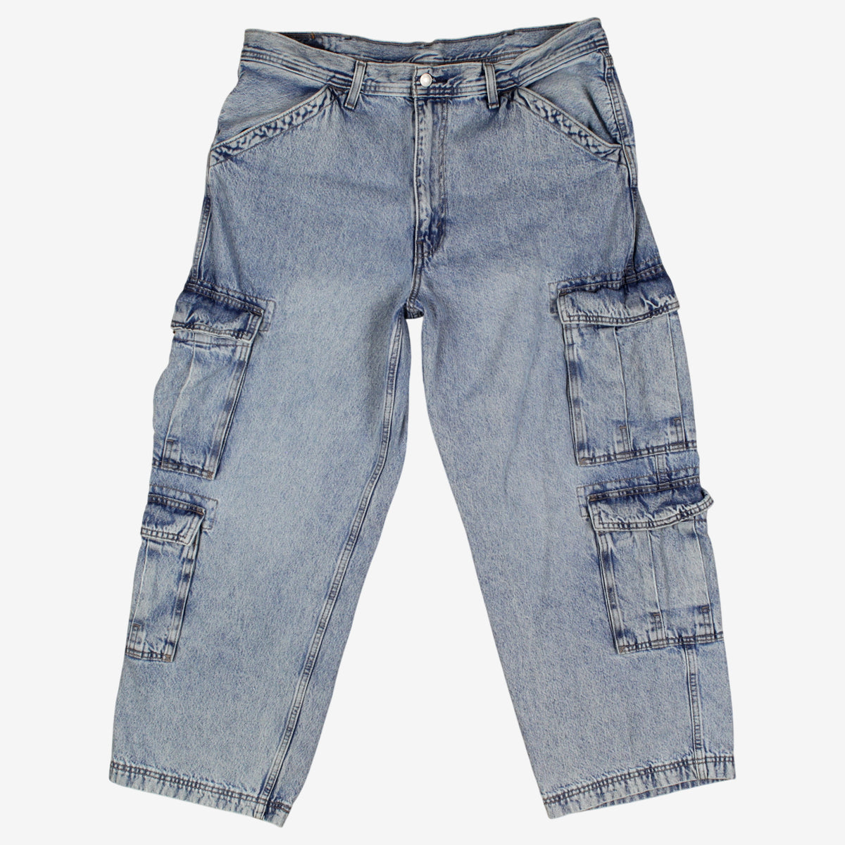 Levis 578 Cargo Jeans 38x30 Blue Faded Light Stonewash Baggy Zip Fly Denim