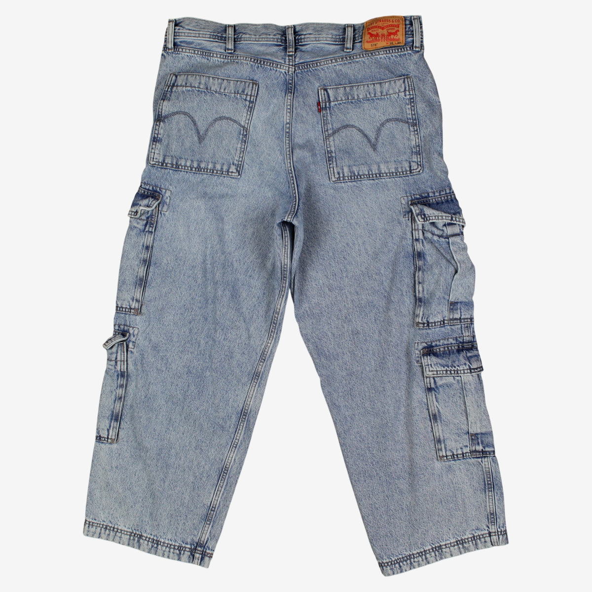 Levis 578 Cargo Jeans 38x30 Blue Faded Light Stonewash Baggy Zip Fly Denim