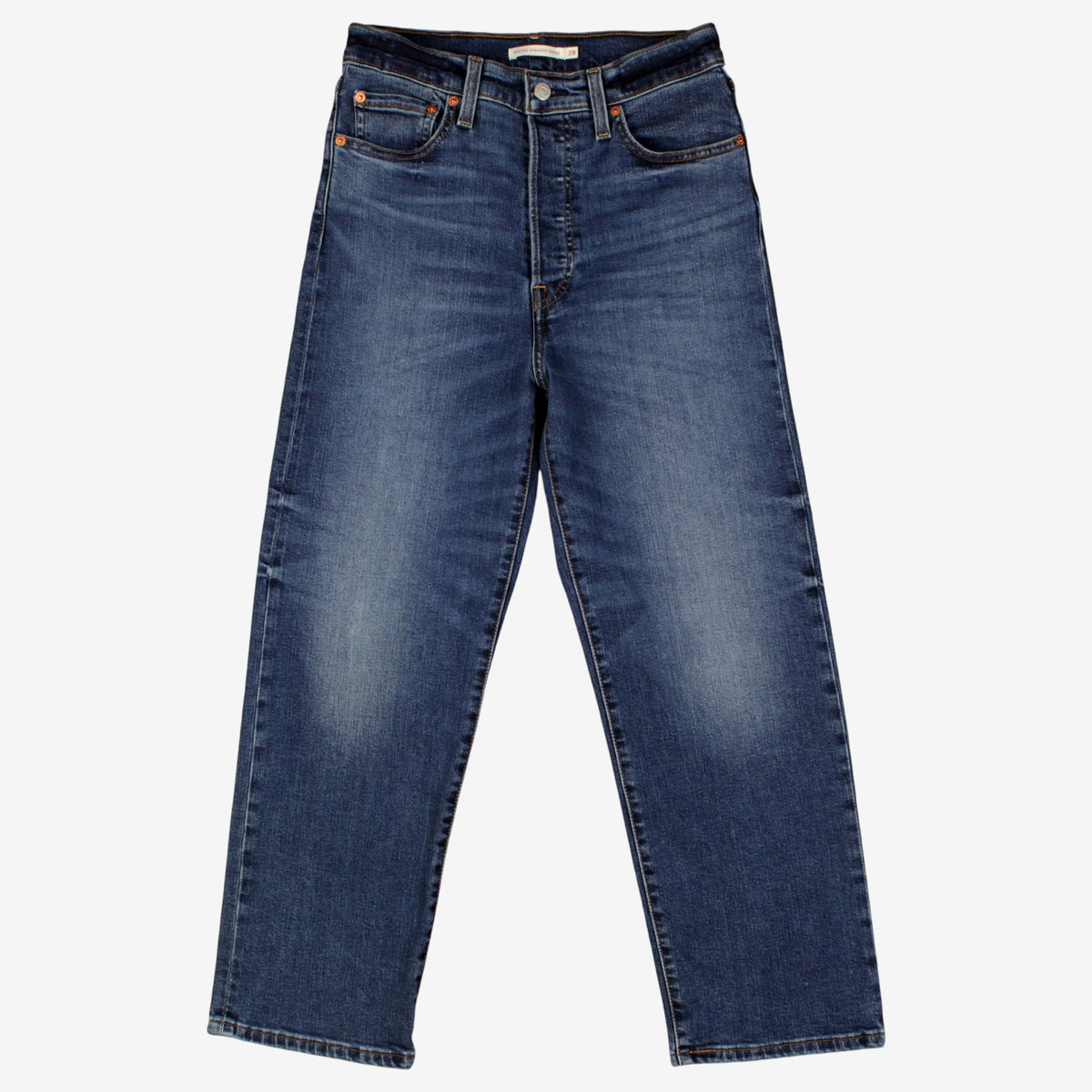 Levis Ribcage Straight Ankle Jeans 28x27 Womens Blue Stonewash Red Tab Denim