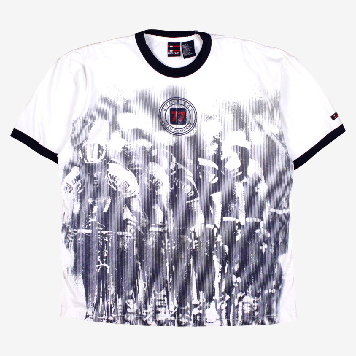 Bugle Boy Ringer T-shirt XL Mens White Cyclist Race Graphic Y2k