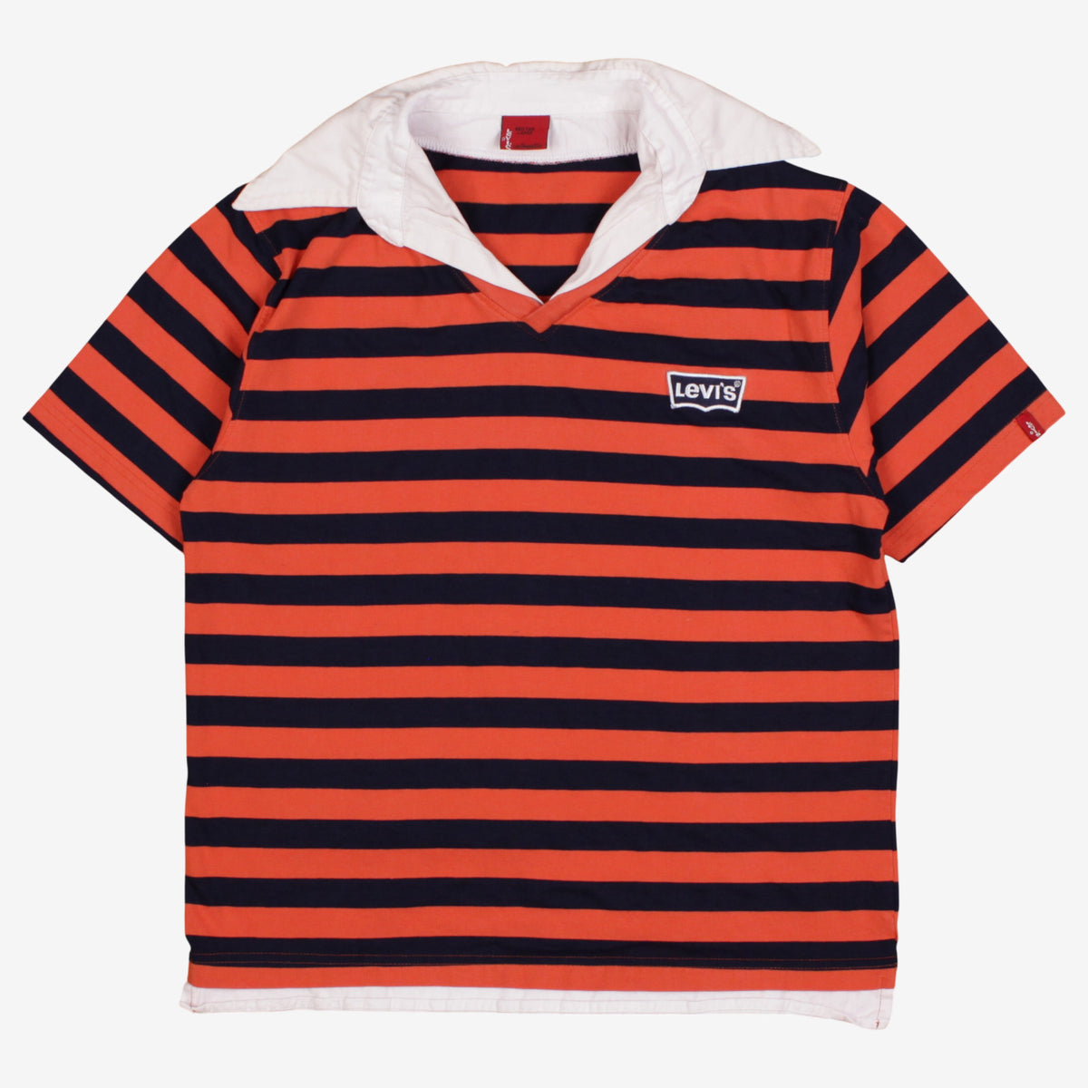 Vintage Levis T-shirt L Womens Orange Striped Polo Collared Streetwear Y2k