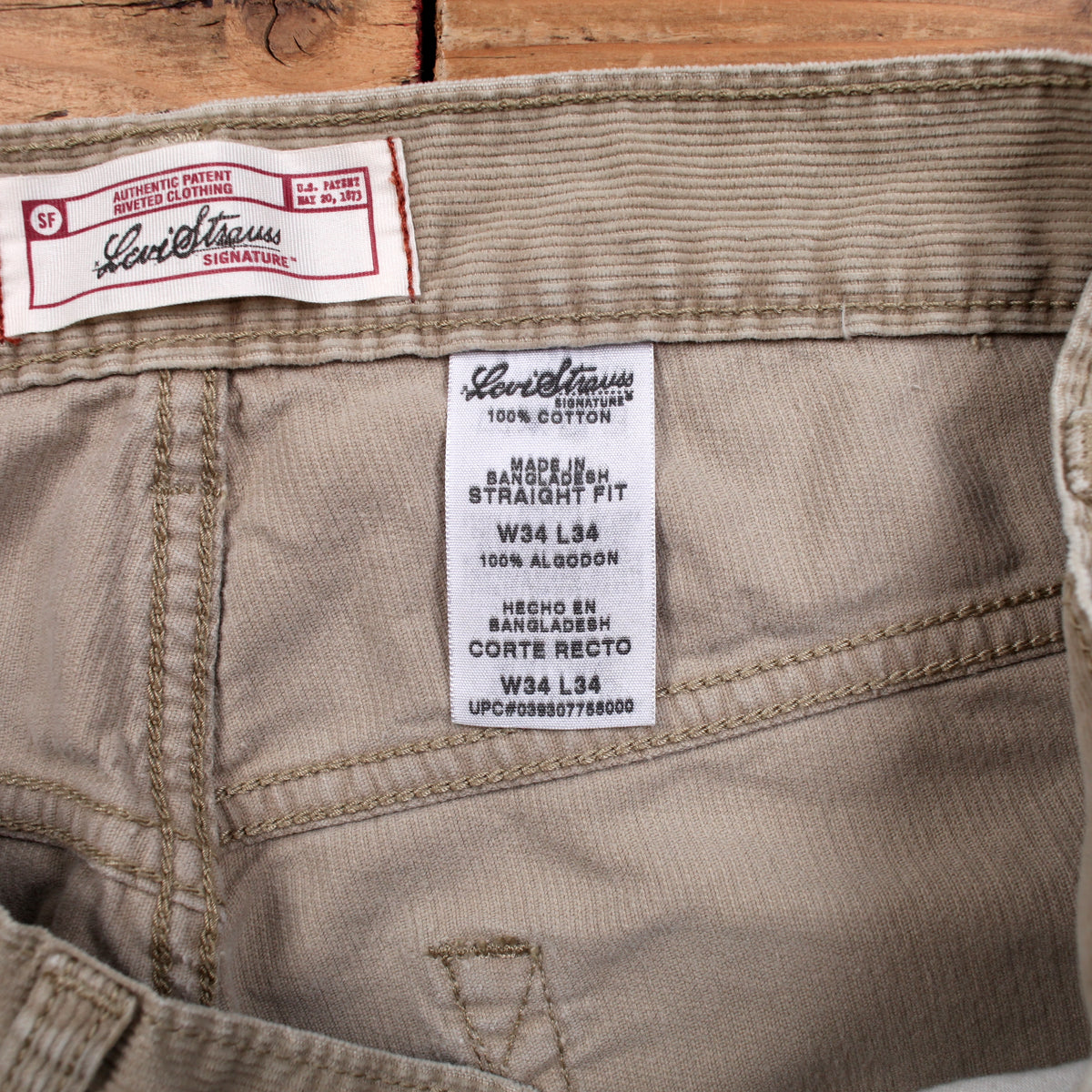 Levis Strauss Signature Corduroy Trousers Pants 34x34 00s Beige Straight