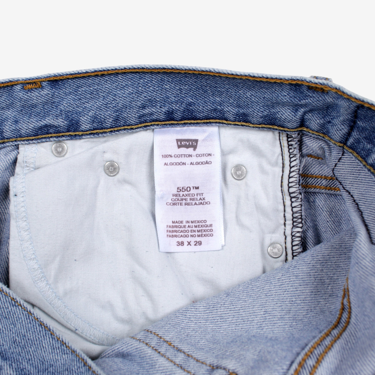 Levis 550 Jeans 38x29 Blue Relaxed Taper Light Stonewash Zip Red Tab Denim