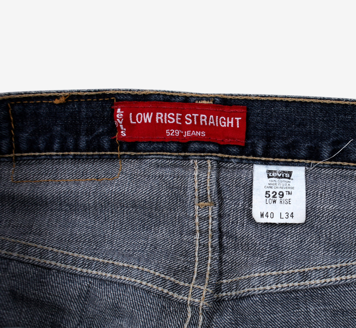 Vintage Levis 529 Jeans 40x30 90s Blue Low Rise Straight Stonewash Denim