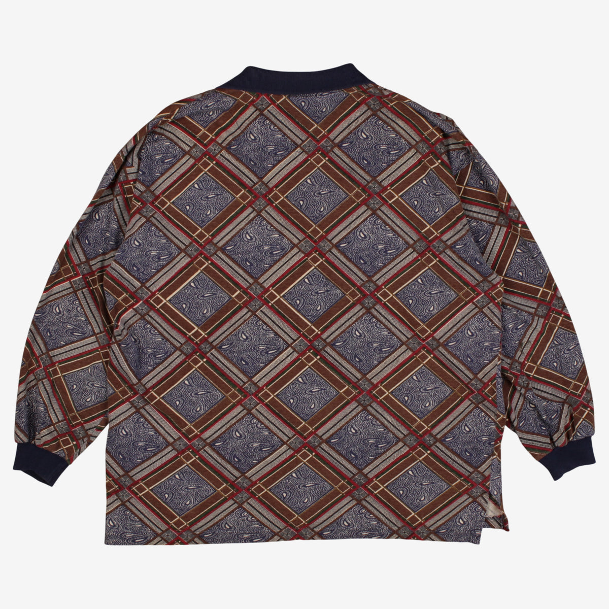 Vintage Sauce By Berne Polo Shirt L Mens 90s Blue Plaid Paisley Long Sleeve