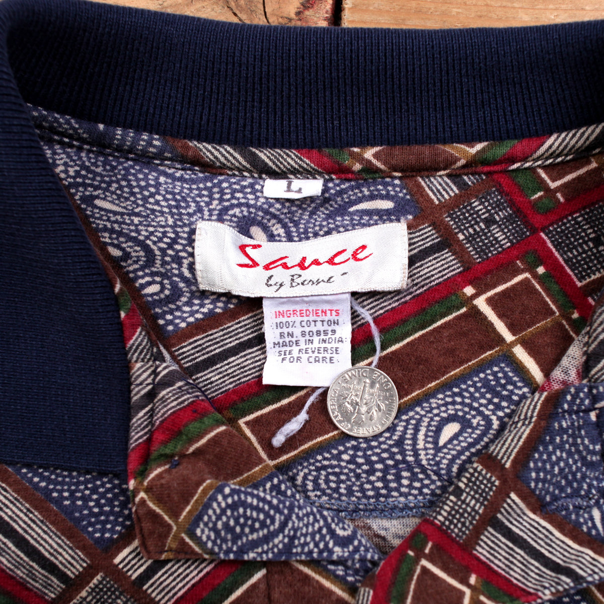 Vintage Sauce By Berne Polo Shirt L Mens 90s Blue Plaid Paisley Long Sleeve