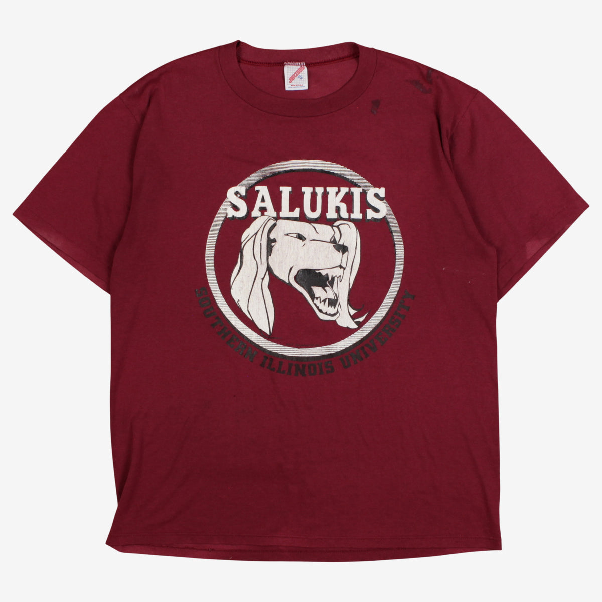 Vintage Jerzees T-shirt L Mens 90s Red Salukis Graphic Print USA Made College
