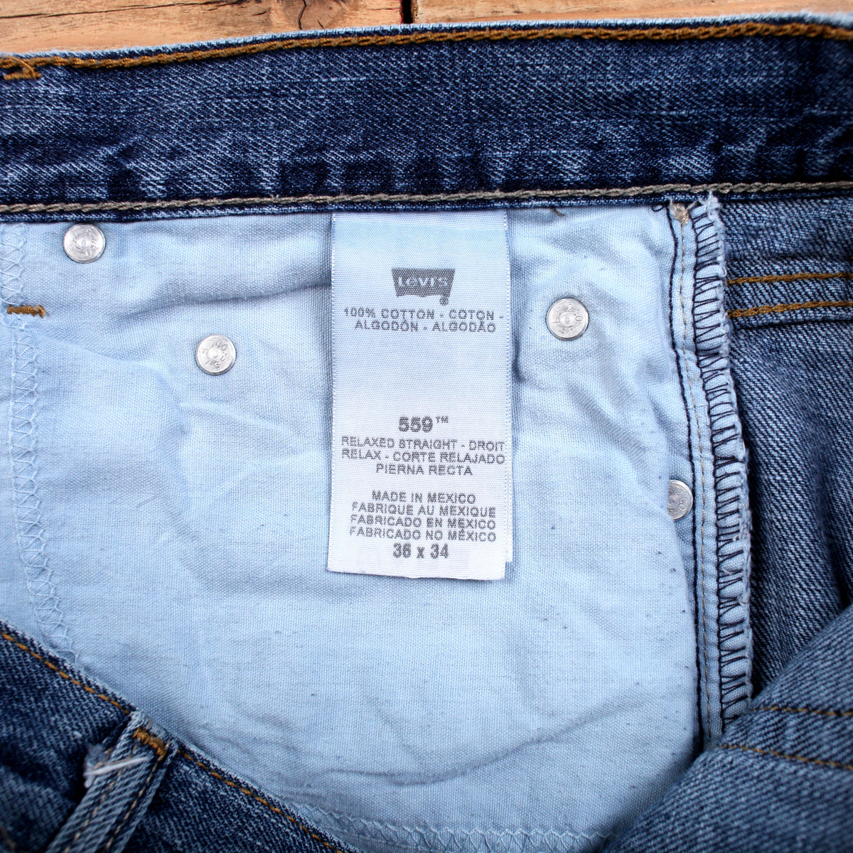 Levis 559 Jeans 36x34 Blue Relaxed Straight Fit Medium Stonewash Red Tab Denim