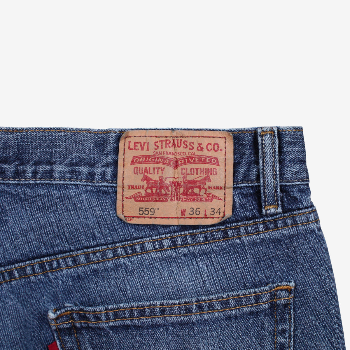 Levis 559 Jeans 36x34 Blue Relaxed Straight Fit Medium Stonewash Red Tab Denim