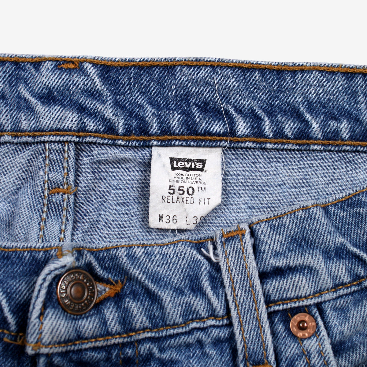 Vintage Levis 550 Jeans 35x30 90s Blue Relaxed Taper USA Made Faded Denim