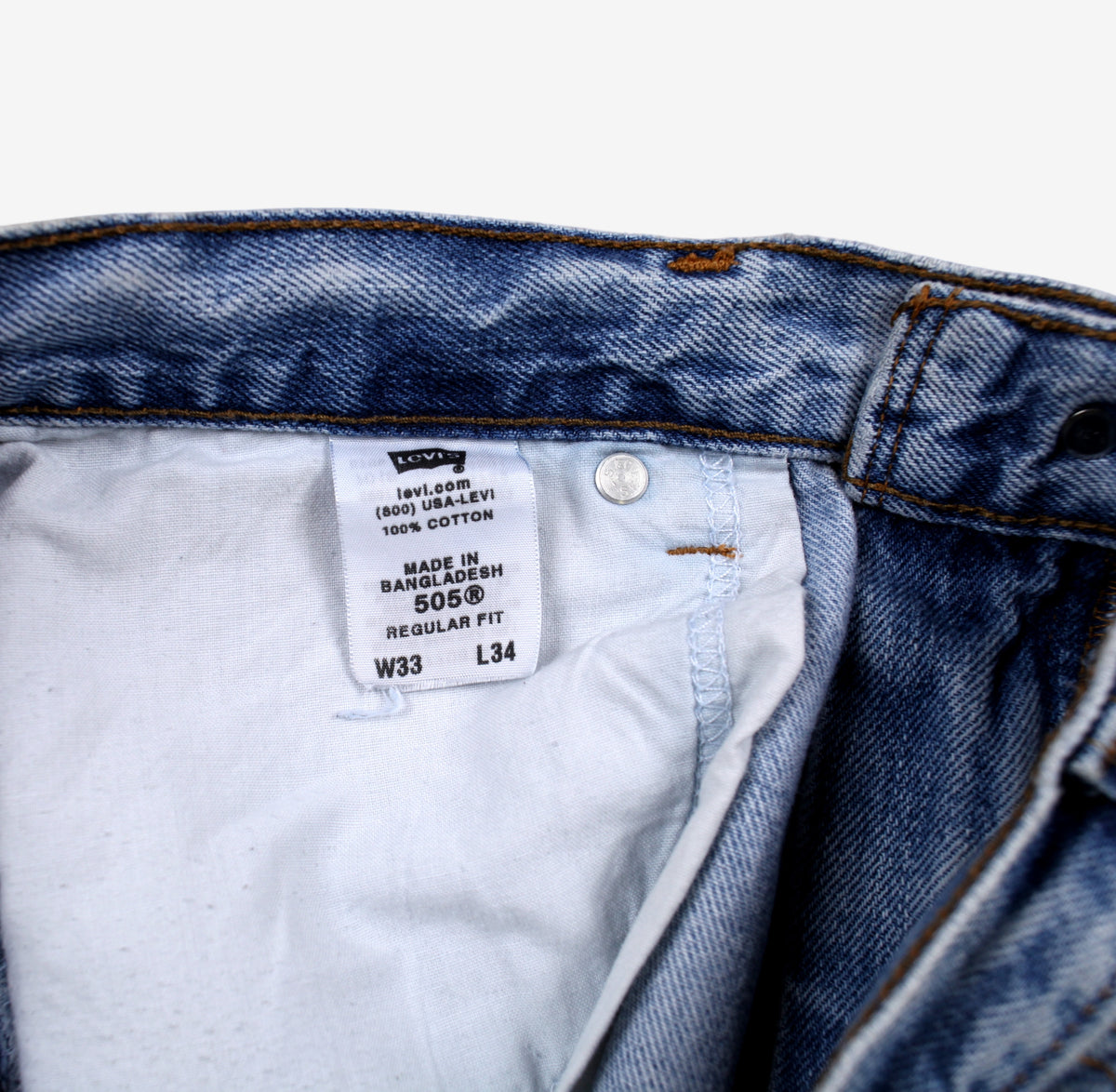 Levis 505 Jeans 33x34 Blue Regular Straight Faded Stonewash Red Tab Denim