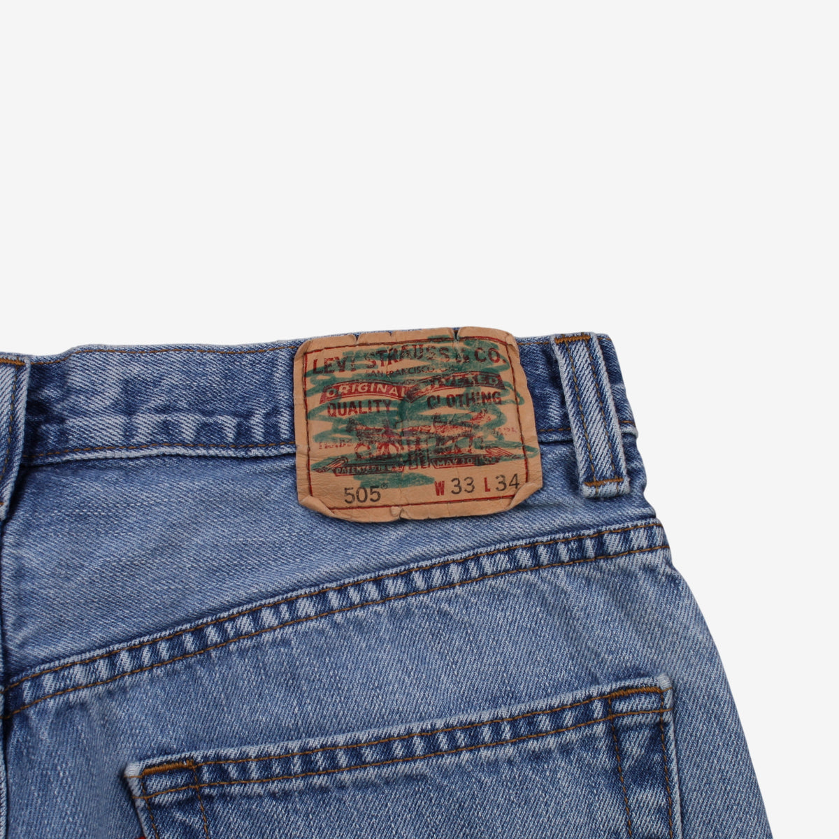 Levis 505 Jeans 33x34 Blue Regular Straight Faded Stonewash Red Tab Denim