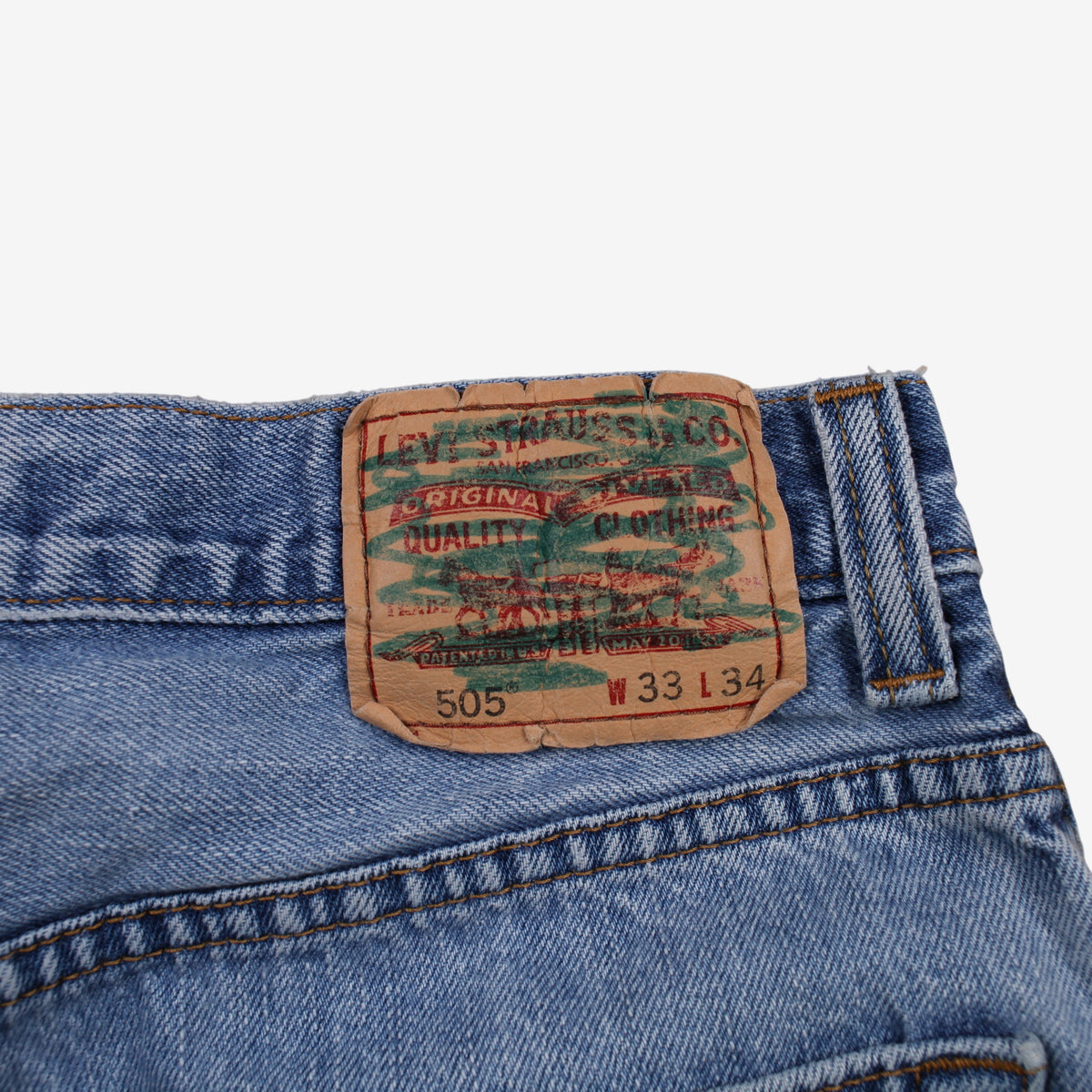 Levis 505 Jeans 33x34 Blue Regular Straight Faded Stonewash Red Tab Denim