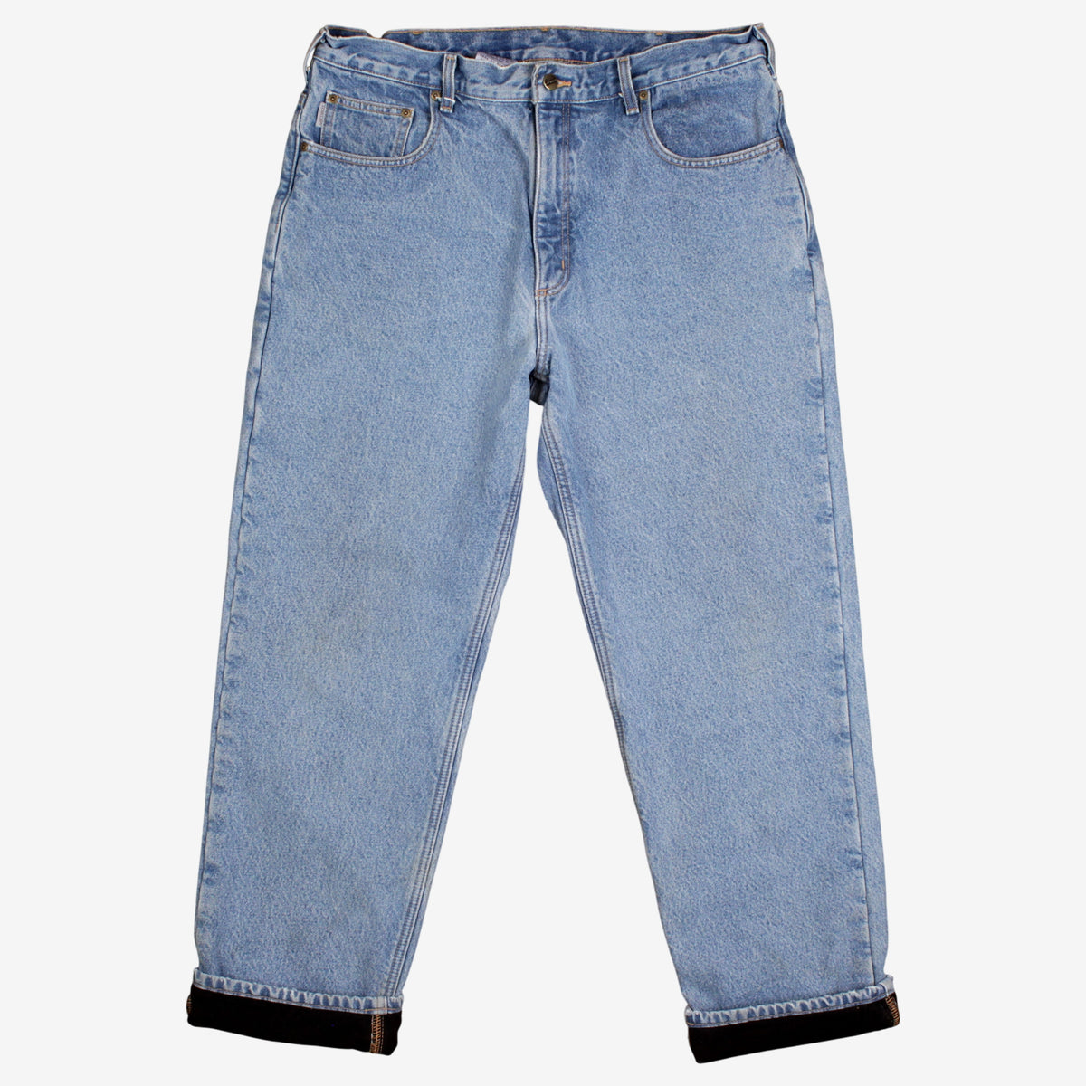 Carhartt Jeans 38x32 Blue Light Stonewash Fleece Lined Zip Fly Mid Rise Denim