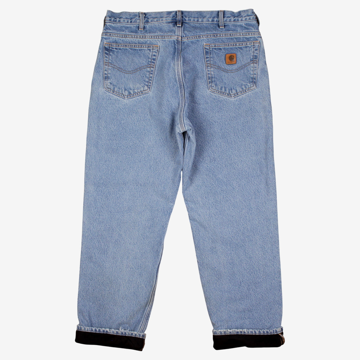 Carhartt Jeans 38x32 Blue Light Stonewash Fleece Lined Zip Fly Mid Rise Denim