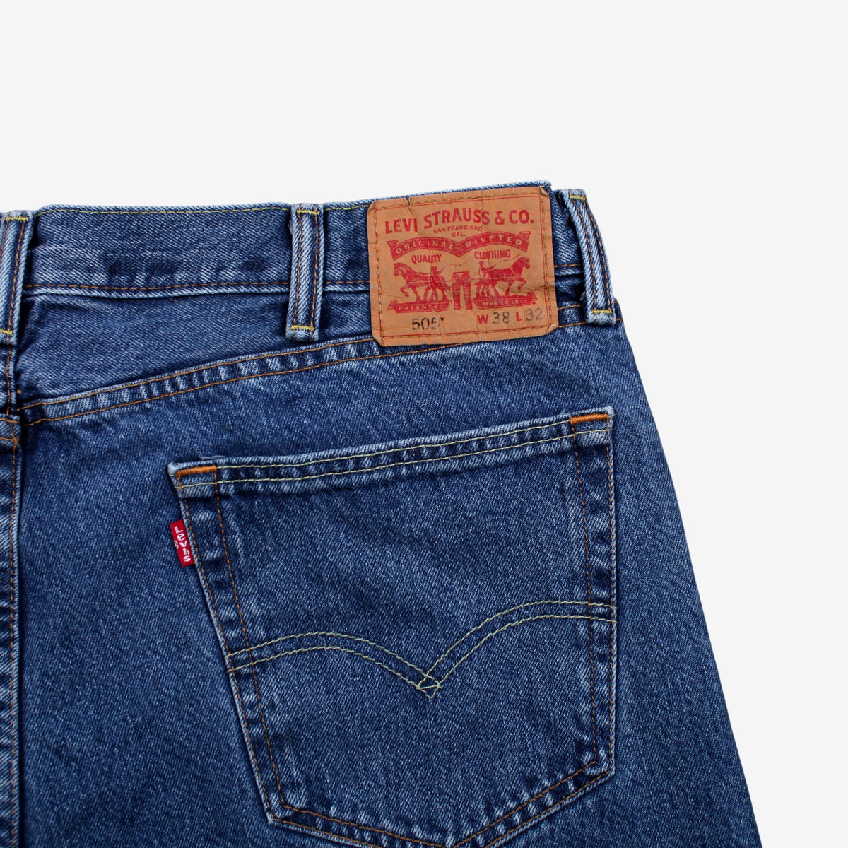 Levis 505 Jeans 38x32 Blue Regular Straight Faded Stonewash Red Tab Denim