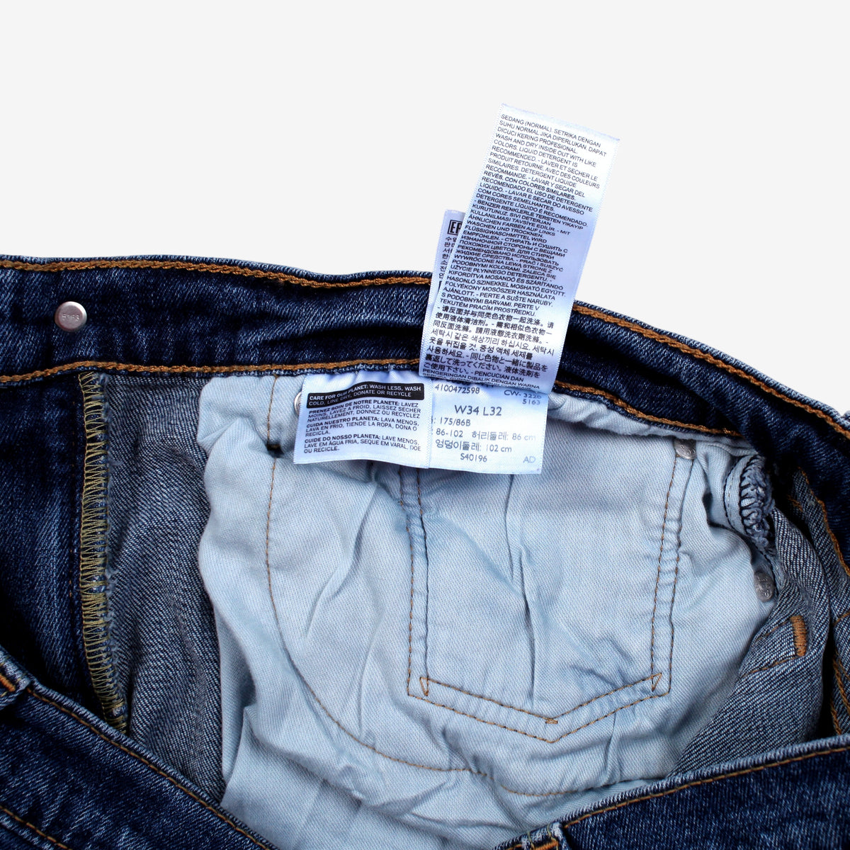Levis 505 Jeans 34x32 Blue Regular Straight Dark Stonewash Mid Rise Denim