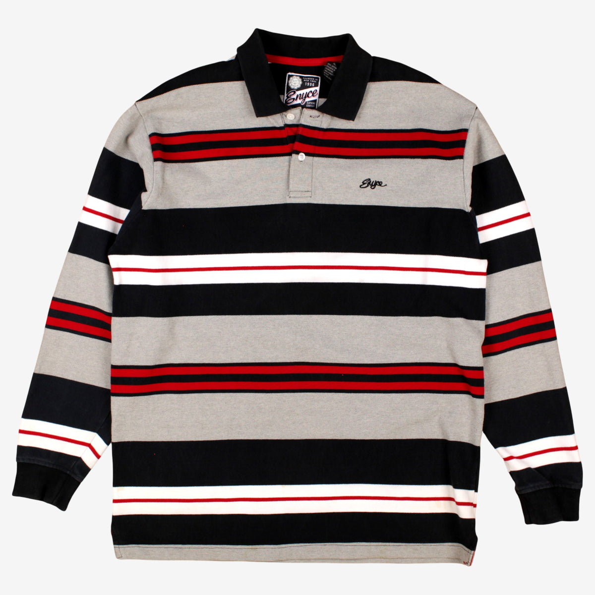 Vintage Enyce Polo Shirt XL Mens 00s Grey Striped Long Sleeve Y2k Streetwear Hip