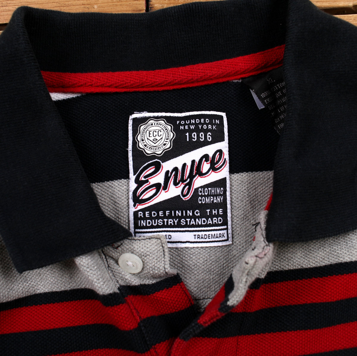 Vintage Enyce Polo Shirt XL Mens 00s Grey Striped Long Sleeve Y2k Streetwear Hip