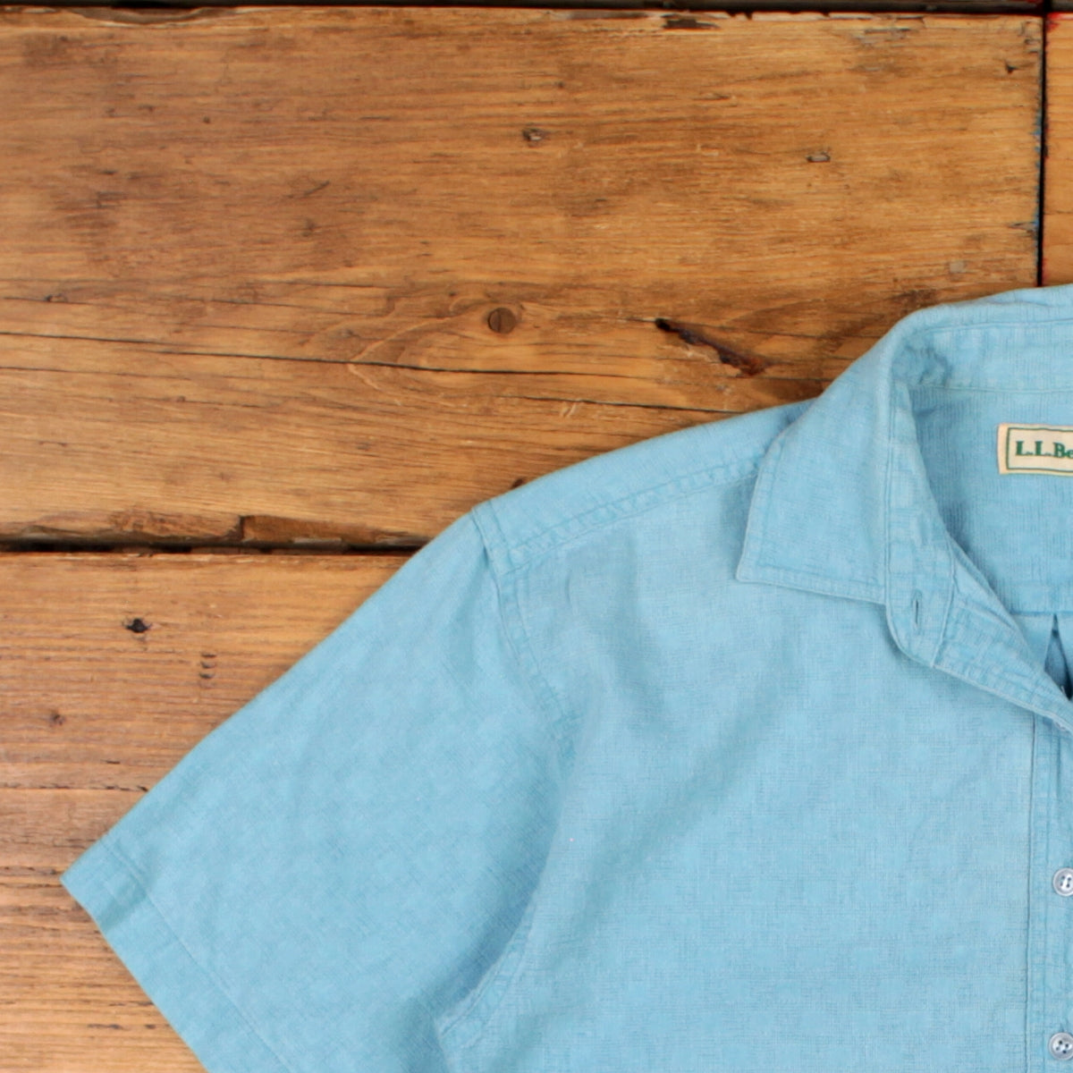 Vintage L.L. Bean Shirt S Womens Button 80s Cotton Subtle Check Outdoor Blue
