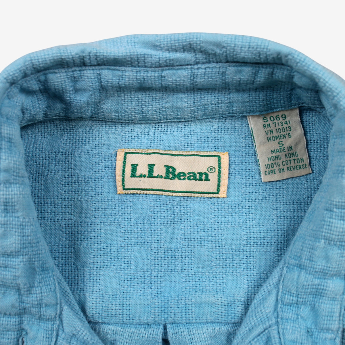 Vintage L.L. Bean Shirt S Womens Button 80s Cotton Subtle Check Outdoor Blue