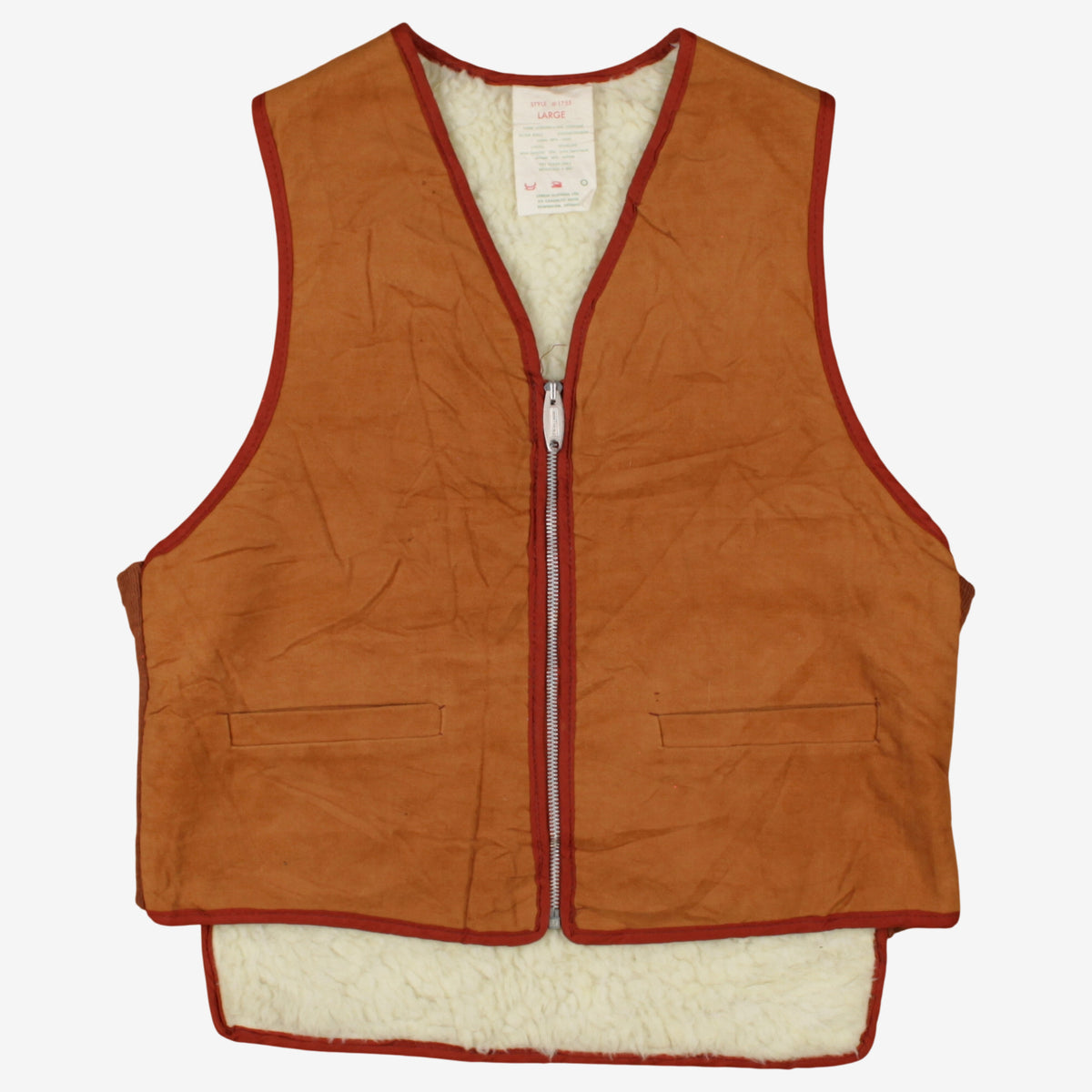 Vintage Lewein Clothing Ltd Lined Vest L Mens 70s Brown Cotton Sherpa Gilet