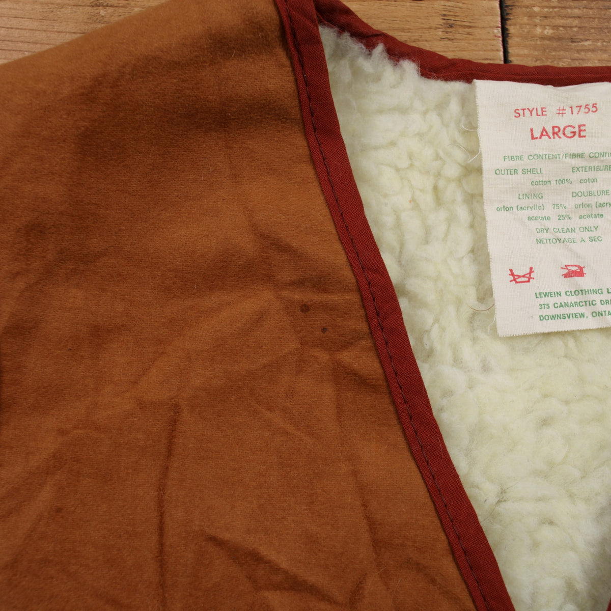 Vintage Lewein Clothing Ltd Lined Vest L Mens 70s Brown Cotton Sherpa Gilet