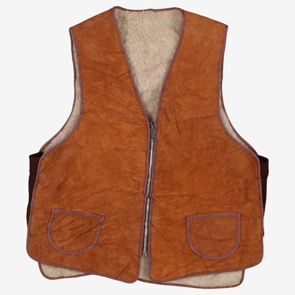 Vintage Suede Vest M Mens 80s Brown Tan Faux Shearling Casual Outdoor Gilet
