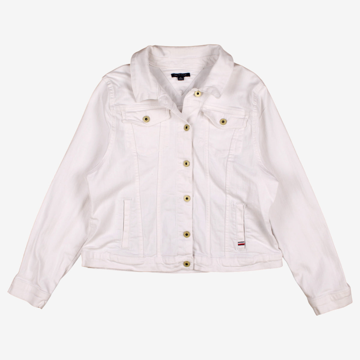 Tommy Hilfiger Denim Trucker Jacket XL Womens White Cotton Blend Preppy Casual