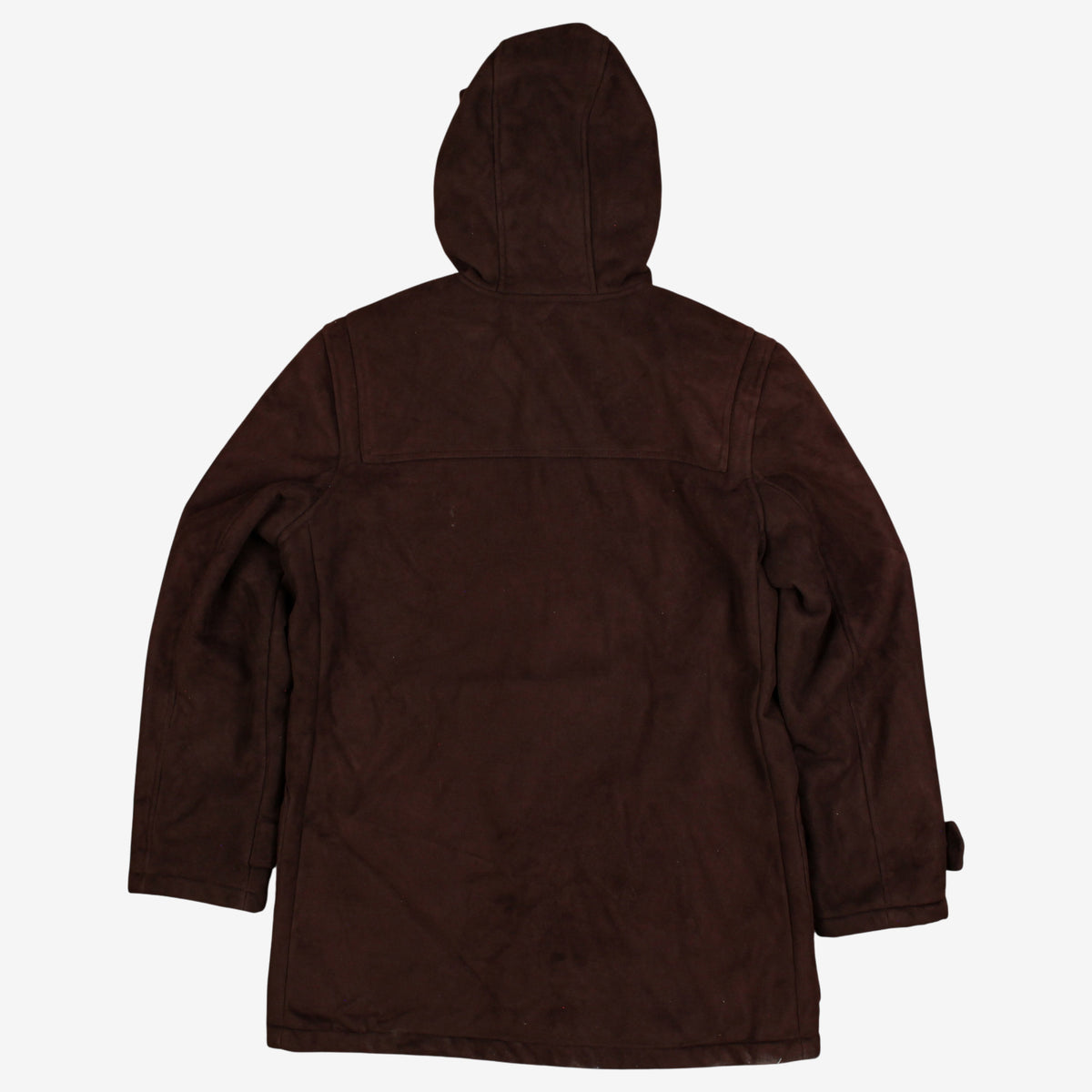 Chaps Faux Suede Jacket L Womens 00s Brown Duffle Coat Hooded Toggle Lined