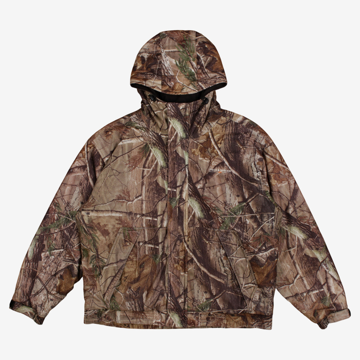 Field & Stream Real Tree Jacket L Mens Brown Hooded Camo Insulated Hunting