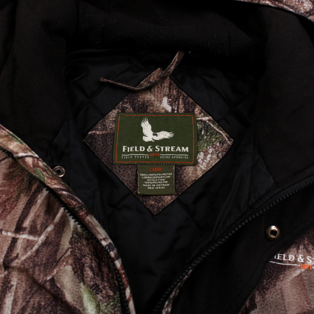 Field & Stream Real Tree Jacket L Mens Brown Hooded Camo Insulated Hunting