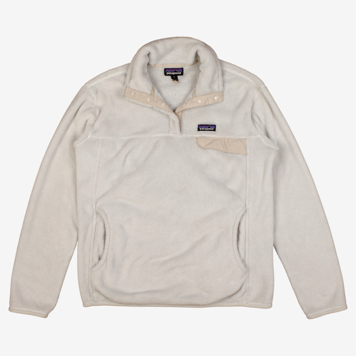 Patagonia Fleece Snap T Sweatshirt XL Womens Logo Patch Pile Outdoor White