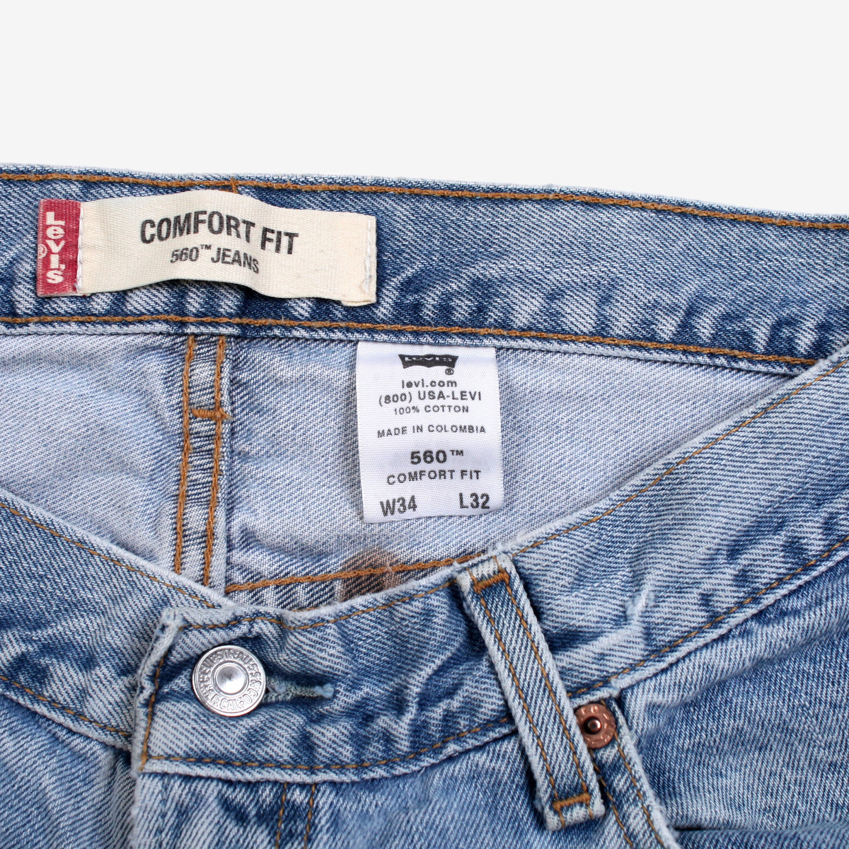 Levis 560 Jeans 34x32 Blue Relaxed Taper Comfort Fit Light Stonewash Denim