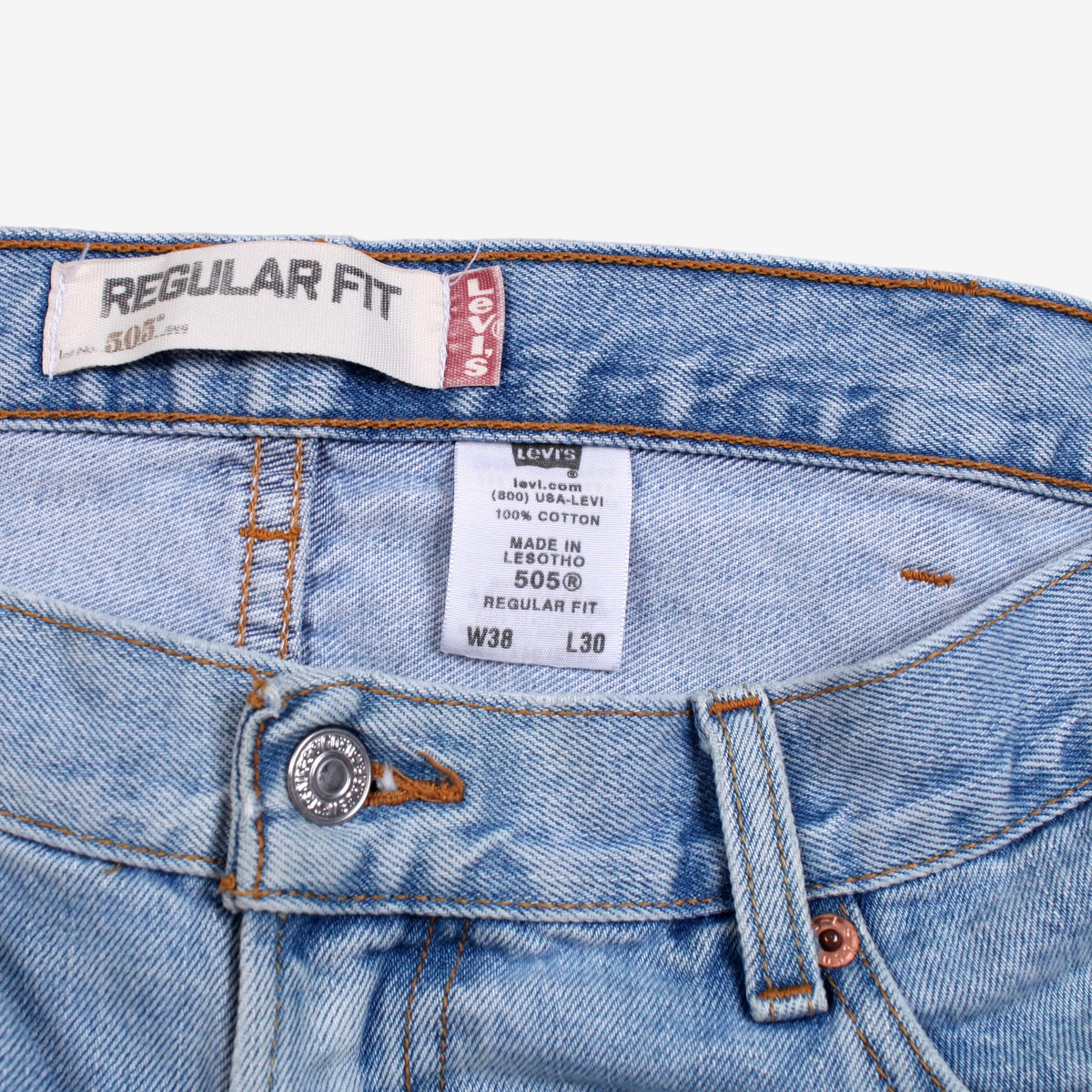 Levis 505 Jeans 36x30 Blue Regular Straight Light Stonewash Red Tab Denim