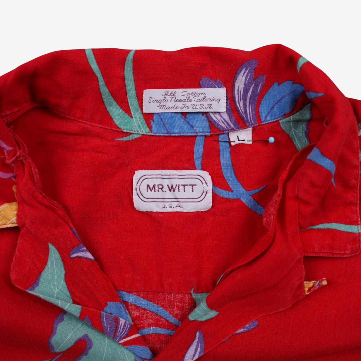 Vintage Mr Witt Hawaiian Shirt L Mens Button 90s Cotton Floral Red
