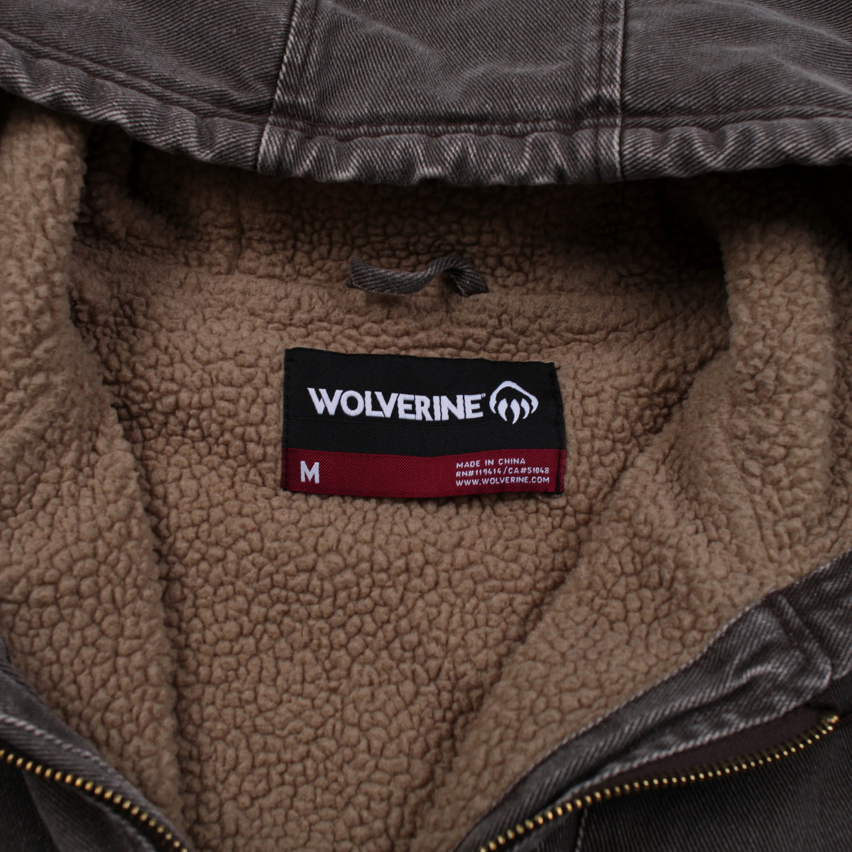 Wolverine Jacket M Mens Brown Canvas Hooded Full Zip Sherpa Lined Utility Active