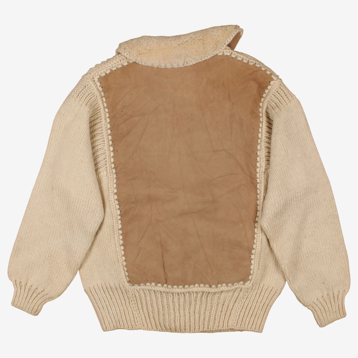 Vintage Bowron Cardigan L Mens 90s Wool Blend Shearling Suede Panels Brown Knit